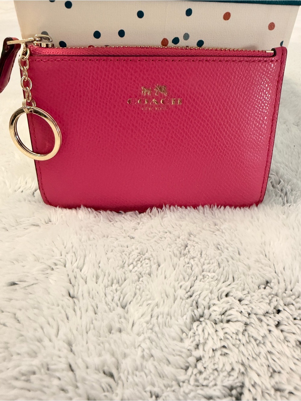 Coach F64064 Fuchsia Crossgrain Leather Key Pouch Coin Case
